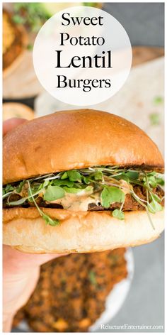 sweet potato lentil burgers with lettuce on top