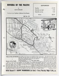 an old black and white map shows the route to riviera of the pacific