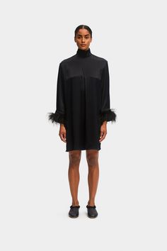 Party Shirt Dress with Detachable Feathers in Black | SLEEPER