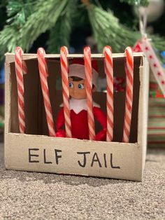 Bringing a little fun on a countdown to Christmas with Jingles the elf. Elf jail. Christmas Decorations, Christmas Crafts, Elf On The Shelf Ideas, Christmas Games, Shelf Ideas, On The Shelf, Elf, Christmas Tree