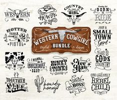 the western cowgirl bundle is shown in black and white, with some lettering on it