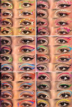 Fun Graphic Liner Makeup, Simple Creative Eye Makeup, Fun Birthday Makeup, Lemon Makeup Looks, Fun Concert Makeup, Funky Eyeliner Looks, Colored Graphic Liner, Demisexual Makeup, Makeup Looks Graphic Liner