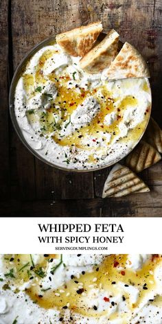 whipped feta with spicy honey served in a bowl