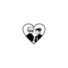 two anime characters in a heart shape with one holding the other's head and looking at each other