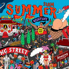 an image of a poster for the summer nightlife festival with cartoon characters on it