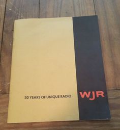 an old book with the words 50 years of unique radio written in red and black
