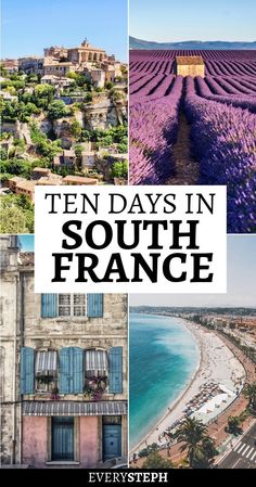 the cover of ten days in south france, with pictures of lavender fields and buildings