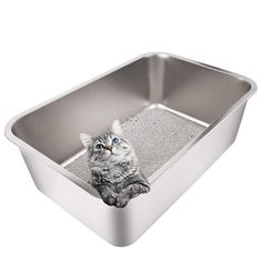 Yangbaga Stainless Steel Litter Box for Cat and Rabbit, Large Size with 8in High Sides and Non Slip Rubber Feet. Odor Control, Non Stick Smooth Surface, Easy to Clean, Never Bend (20'' x 14'' x 8'') (As an Amazon Associate I earn from qualifying purchases) Ikea Hacks For Cats, Cat And Rabbit, Litter Box Smell, Rabbit Litter, Litter Robot, Cleaning Litter Box, Cat Litter Box Furniture