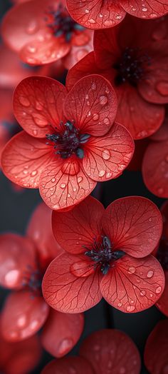some red flowers with water droplets on them