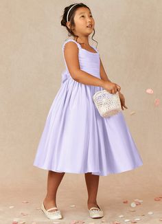 Let your flower girl have fun walking down the aisle while tossing petals in our Matte Satin A-line dress, Cutie Pie. Her square neckline is ruched beautifully and has elastic straps. The back ties into a beautiful bow while the gathered skrit is perfect for twirling an dancing. Flower Girl Dresses Lilac Lavender, Flower Girl Dresses Older Kids, Flower Girl Dresses Light Purple, Flower Girl Dress Purple, Pastel Flower Girl Dresses, Flower Girl Dresses Lavender, Flower Girl Dresses Purple, Purple Flower Girl Dresses, Satin Flower Girl Dresses