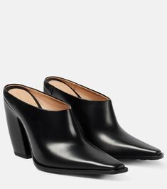 Tex Leather Slip On Mules in Black - Bottega Veneta | Mytheresa Manolo Blahnik, Bottega Veneta Heels, Bottega Veneta Shoes, Black Shoes Heels, Slip On Mules, Evening Shoes, Womens Clogs, High Heel Pumps, Leather Slip Ons