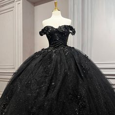 Black Lace Quinceanera Dresses, Puffy Black Prom Dress, Black Quinceanera Theme Dresses, Black Prom Dress Sleeves, Puffy Off Shoulder Dress, Gothic Ball Gown Victorian, Sparkly Black Quinceanera Dresses, Black Wedding Dress Off The Shoulder, Fluffy Black Prom Dress