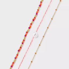 Glass Beads And Cord Anklet Set 3pc - A New Day™ Pink/gold : Target Cord Anklet, Tiny Bead Bracelet, Anklet Set, Bead Charms Diy, Beaded Anklets, Homemade Jewelry, Chain Anklet, Shell Beads, Jewelry Inspo