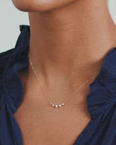 Elle Diamond Row Necklace Repurposed Diamond Ring Into Necklace, Small Diamond Necklace, Layering Diamond Necklaces, Earrings Stacking, Floating Diamond Necklace, White Gold Necklace, Simple Diamonds, White Gold Necklaces, Mix Style