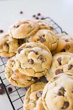 chocolate chip cookies cooling on a wire rack