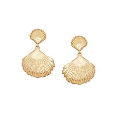 Discover the Gold Plated Seashell Earrings from Daisy London's New Jewellery Collection. Available in Plated Gold or Sterling Silver. Free Delivery. Plate Earrings, Daisy London, Clam Shells, Daisy Jewelry, Seashell Earrings, Mother Of Pearl Necklace, Costume Jewelry Earrings