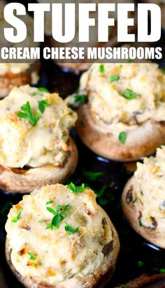 baked mushrooms with cheese and parsley on top