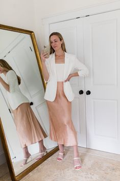 What to Wear with a White Blazer: 7 Outfit Ideas | Natalie Yerger Business Skirt Outfits, Blazer With Dress Outfit, White Blazer Outfit Casual, White Blazer Outfit Work, Style A White Blazer, Blazer And Skirt Outfits, White Blazer Outfit, Aqua Mini Dress