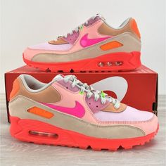 Nike Air Max 90 “Bright Crimson Platinum” Ct3449-600 Women’s Size 11.5 / Men’s 10 New Without Box (Box Missing Top/Lid) Fast Shipping *100% Authentic Products *Please View All Photos, Description And Details *We Offer The Best In Sporting Goods, Sneakers And More *Feel Free To Contact Us With Any Questions Bright Sneakers, Nike Shoes Blue, Nike Shoes Women Fashion, Nike Sneakers Women, Cheap Sneakers, All Nike Shoes, Adidas Shoes Women, Custom Nike, Nike Air Shoes