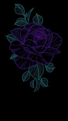 a drawing of a purple rose on a black background