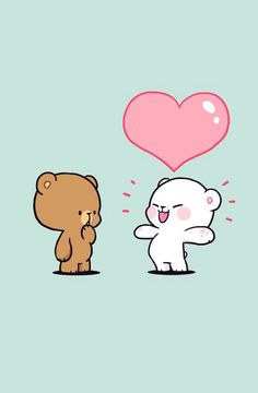 two cartoon bears are facing each other with a heart above them