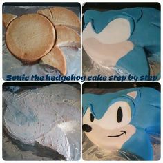 sonic the hedgehog cake step by step with cookies and frosting to make it look like he's smiling