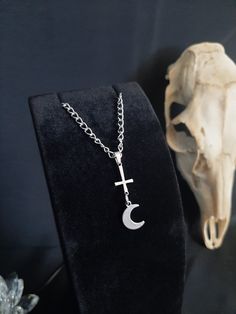 Have a Look at This Little Crescent Moon Pendant! This Pendant is Stainless Steel. This pendant comes with a Stainless-Steel Chain of Your Choosing, From 20, 22, 24, 26, or 28 Inches. All Items Ship Within 1-3 Days via USPS Ground Advantage Service, Shipping on This Necklace Will be 5.50 Additional Items are Free! International Shipping Will Be 22.00 + 2.00 For each Additional Item. Canada 20.00 + 2.00 For Each Additional Item. International Shipping May Take 2 - 6 Weeks to Deliver. I DO NOT Car Sigil Of Lilith, Satanic Necklace, Necklace Drawing, Inverted Cross, Witch Necklace, Human Bones, Necklace Gothic, Crescent Moon Pendant, Gothic Necklace