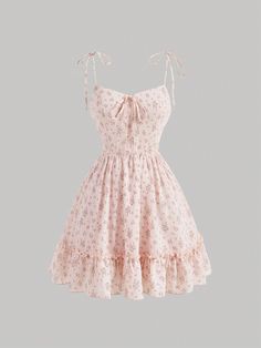 Dusty Pink Boho Collar Sleeveless Woven Fabric Ditsy Floral Cami Embellished Non-Stretch  Women Clothing Vestiti Edgy, Cute Formal Dresses, Short Sundress, Cute Casual Dresses, Preppy Dresses, Cute Dress Outfits, Floral Cami, Pretty Prom Dresses, Grad Dresses