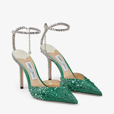 Saeda 100 Slingbacks, Jimmy Choo Saeda 100, Jimmy Choo Saeda, Verde Smeraldo, Green Heels, Designer Pumps, Satin Pumps, Green Shoes