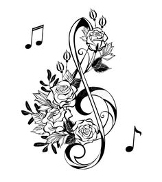 a music note with roses and musical notes