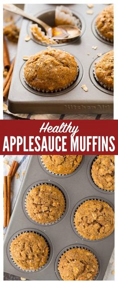 healthy applesauce muffins in a muffin tin