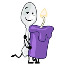 a cartoon character holding a purple candle with a smiling face on it's side