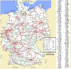 a large map with all the roads and major cities in germany, along with other countries