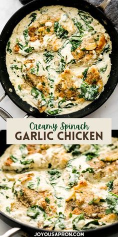 this creamy spinach and garlic chicken skillet is the perfect meal for busy nights