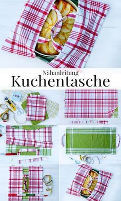 the instructions for how to make an oven mittentassche with plaid fabric