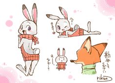 some drawings of rabbits in different poses