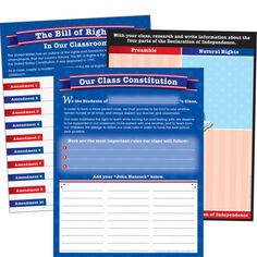 the bill of rights website is shown in three different colors and sizes, including red white and blue