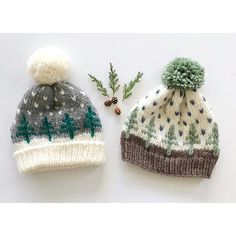 two knitted hats sitting next to each other