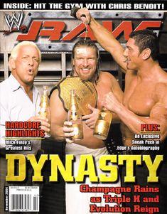 the cover of raw wrestling magazine with two men holding up their arms and one has his arm