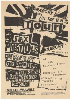 Live Concert Poster, Punk Typography, Punk Rock Posters, Anarchy In The Uk, Jamie Reid, Poster Punk, Arte Punk, Punk Poster, Zine Design