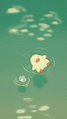 an animal floating in the water next to a frog