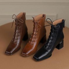 CHIKO Izazkun Square Toe Block Heels Ankle Boots Cow Hide Shoes, Mode Retro, Rough Heels, Chunky Heel Ankle Boots, Block Heel Ankle Boots, Mein Style, Caramel Color, الرسومات اللطيفة, Heeled Ankle Boots