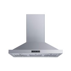 a stainless steel range hood on an isolated white background