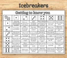 a printable icebreakers game with the words getting to know you on it