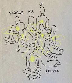 a drawing of people sitting in a circle with the words, forging all of your selfs