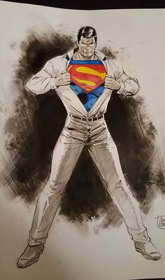 a drawing of a man wearing a superman suit and holding his hands on his hips