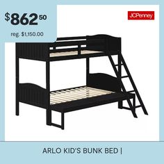 a black bunk bed with the price $ 862