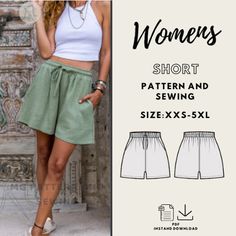 women's short pattern and sewing size xxs - 5xl with pockets