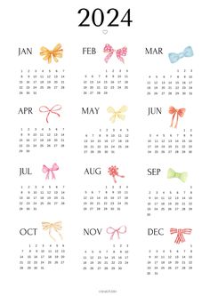 a calendar with different bows on it