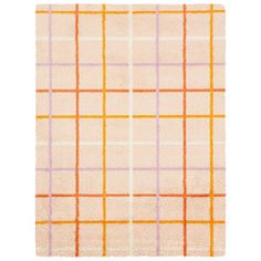 an orange and pink rug on a white background with checkered squares in the middle